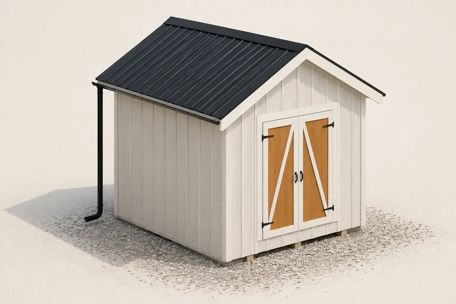 Finished shed illustration. Load the measured 3D model to inspect each planning stage.